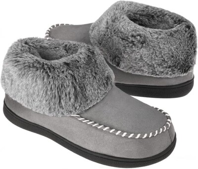 VONMAY Women's Moccasin Suede Bootie Slippers Fuzzy Plush Faux Fur House Shoes