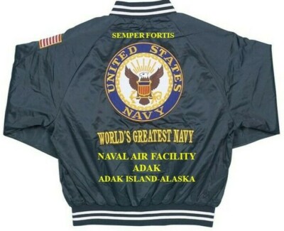 NAVAL AIR FACILITY ADAK* ADAK ISLAND-AK EMBROIDERED SATIN JACKET(BACK ONLY)