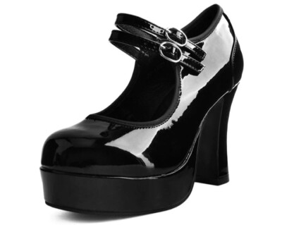 New in Box Vegan Black Patent Double Strap Heels TUK Footwear Classic | Size 7