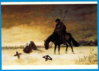 Czech painter Mikoláš Aleš postcard HUSSITE ON THE BALTIC (AT THE TOMB)