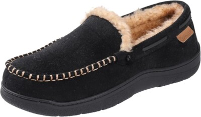 Men's Moccasin Loafer Slippers Memory Foam House Shoes  Closed Back Warm Winter