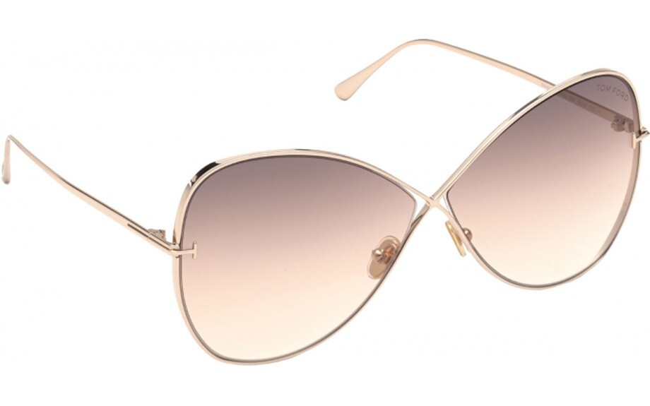 Pre-owned Tom Ford Ft 0842 Nickie 28f Rose Gold/brown Gradient 66 Mm Tf 842