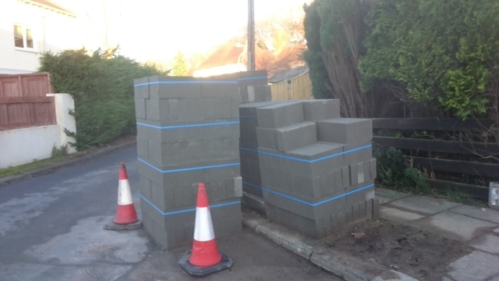 100mm thick 7N solid dense concrete blocks, approximately 500 in
