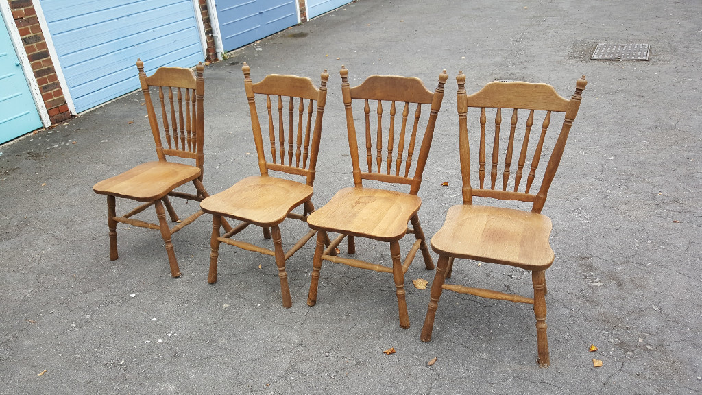4 dining room chairs, oak, very sturdy must go to clear space in Worthing, West Sussex Gumtree
