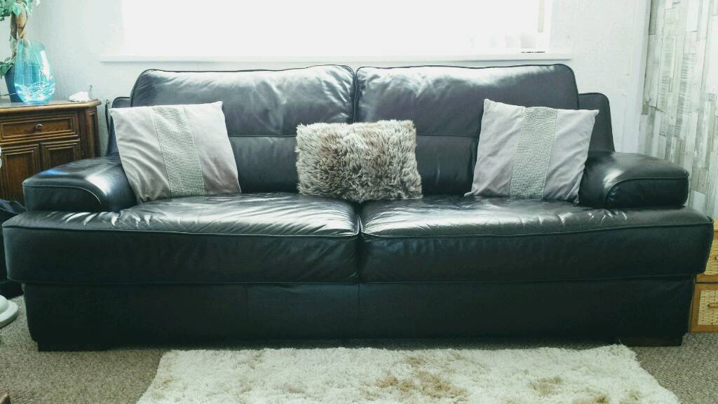 Barker & Stonehouse 3 & 2 Seat Black Leather Sofas in Auckland