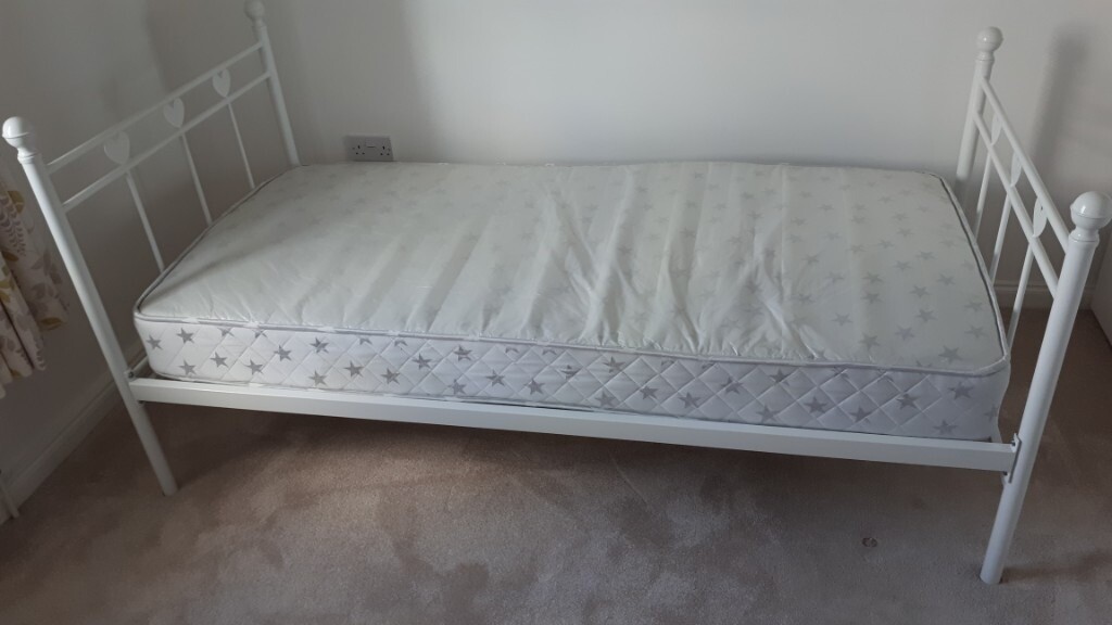 Children’s Next Single Bed White ️ Love Hearts ️ and Next Mattress (Metal Bed White Bed) in