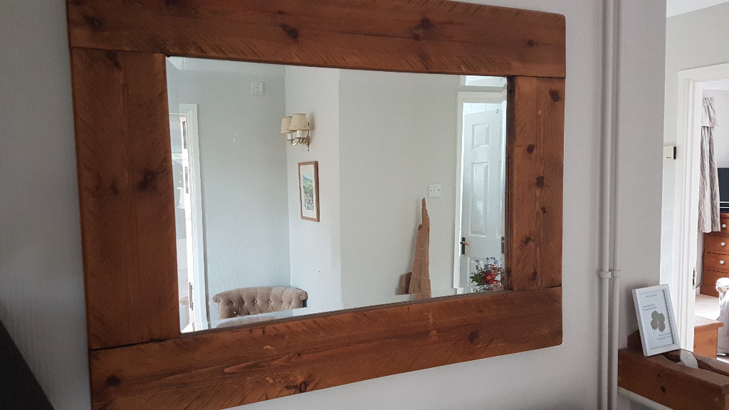 Large Solid Rustic Pine Framed Mirror 104 x 79 cm in Normandy, Surrey
