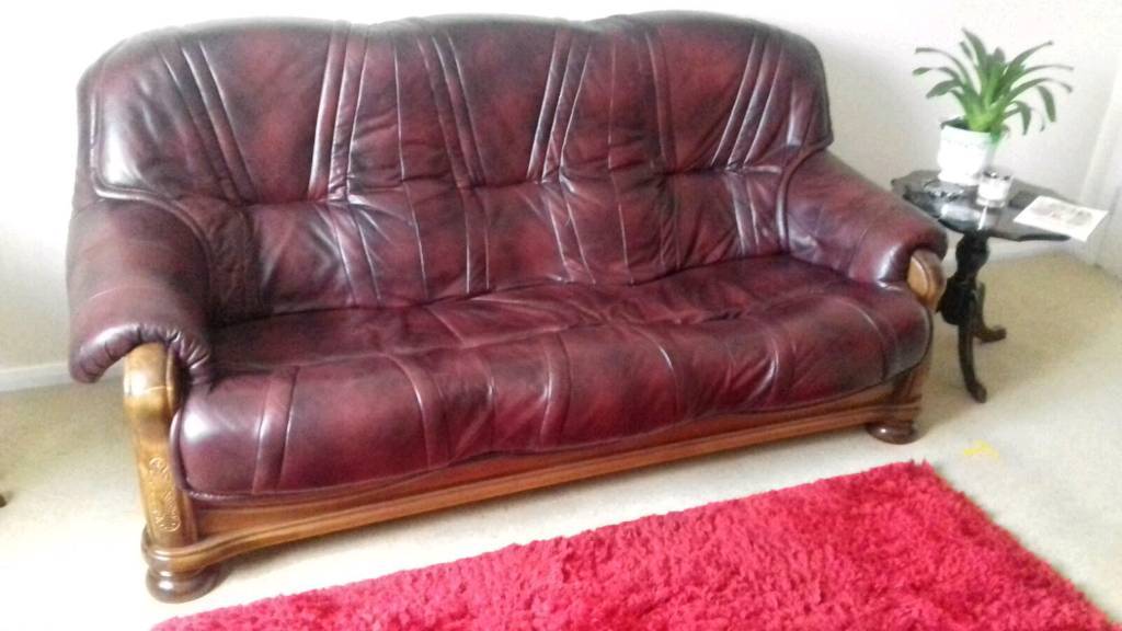 Leather sofa, chair and foot stool | in Norwich, Norfolk | Gumtree