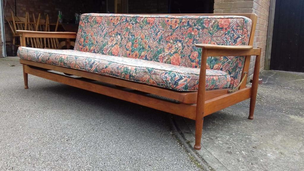 Guy Rogers Mid Century Daybed / Sofa Bed Wood Teak Frame Early 1960s
