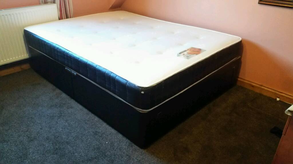 BLACK FAUX LEATHER DIVAN KING SIZE BED, DIVAN BASE WITH FRONT DRAWER