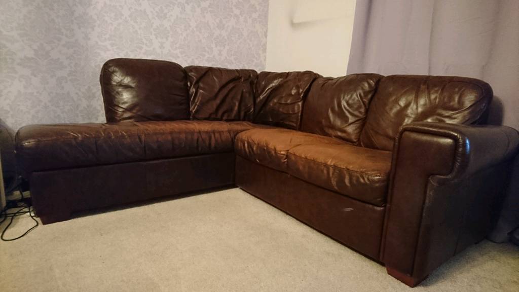 Genuine brown leather corner sofa in Barry, Vale of Gumtree