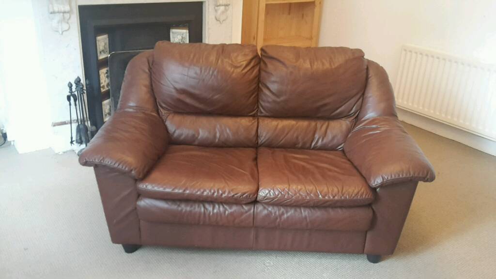 Barker & Stonehouse 2seater brown leather sofa in Darlington, County