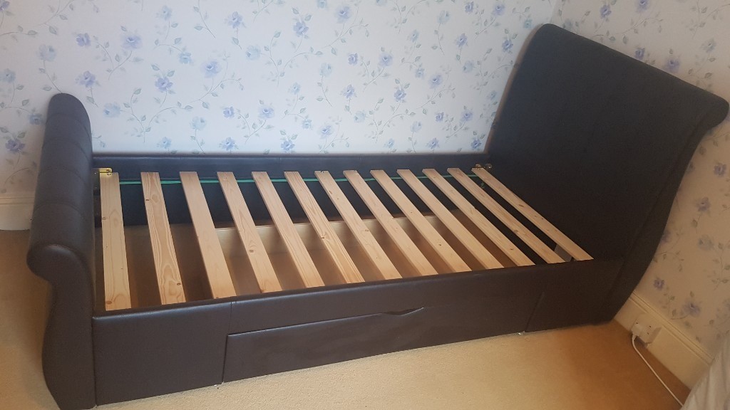 DREAMS Single 3ft Bed in Dark Brown Faux Leather with Under Bed Drawer