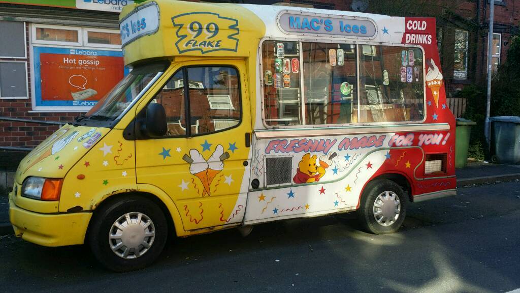 Ford transit soft ice cream van in Leeds City Centre, West Yorkshire