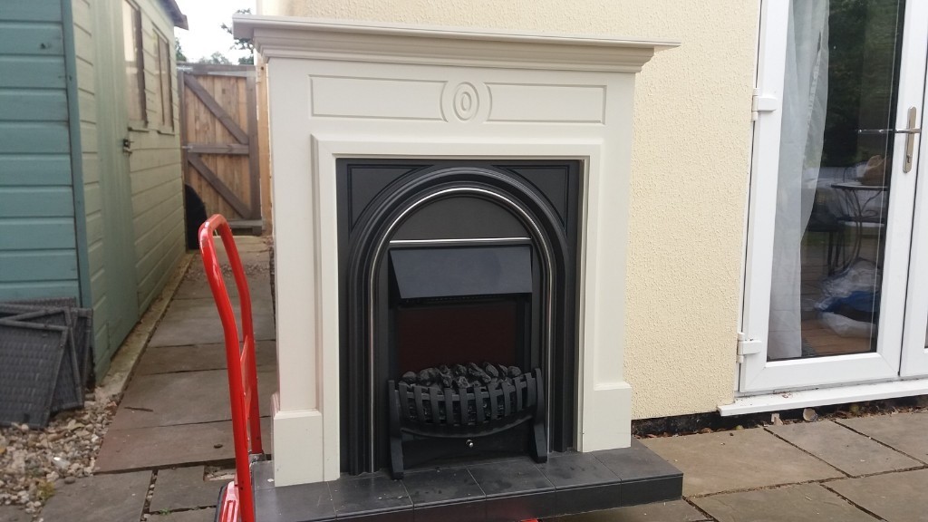 Fire suite inc. Wooden Surround, Tiled hearth base, Fire with lights