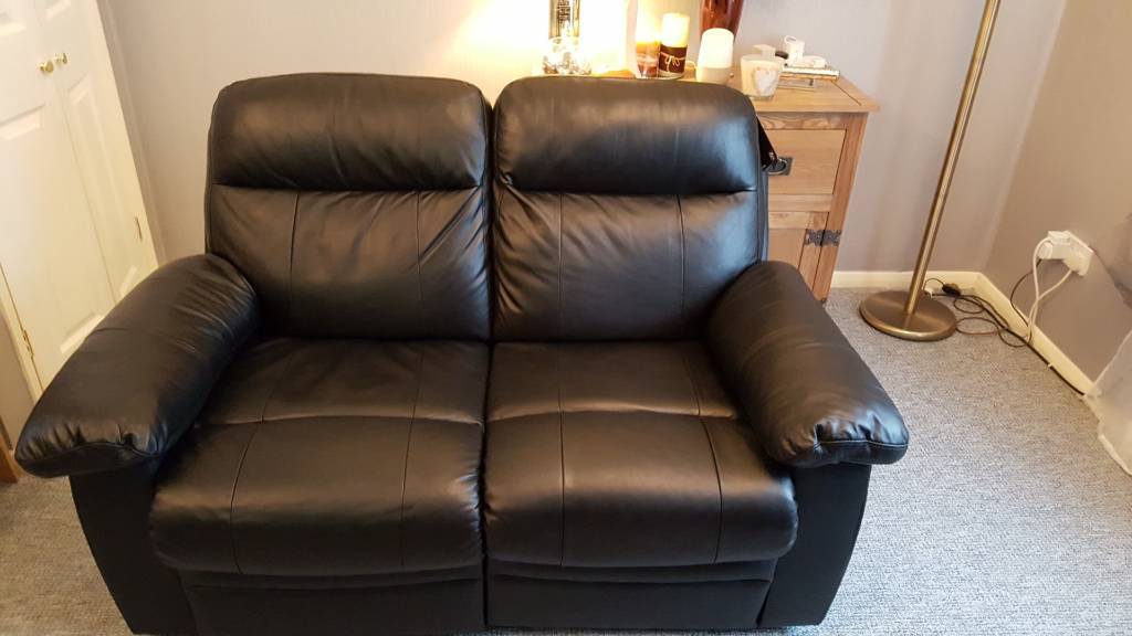 2 x 2 seater black leather recliner sofas in Torrington, Devon Gumtree