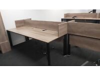 29 Light walnut office computer desks/tables with cable mgmt, modesty panels and dividers