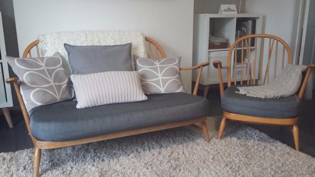 VINTAGE ERCOL WINDSOR 2SEATER SOFA & EASY CHAIR / ARMCHAIR in