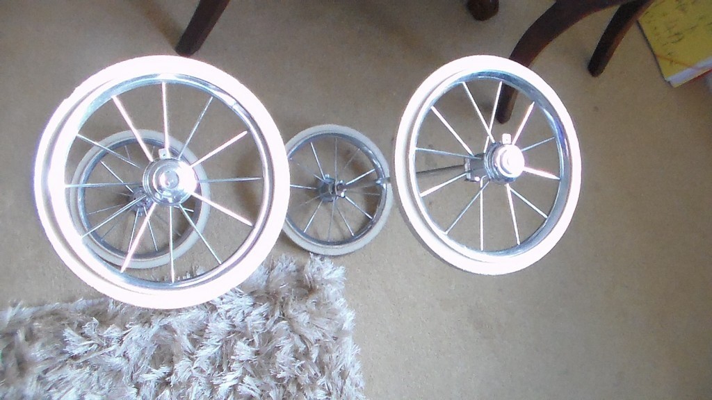 PRAM WHEELS WITH CHROME AXLES IN V.GOOD CONDITION in Bournemouth