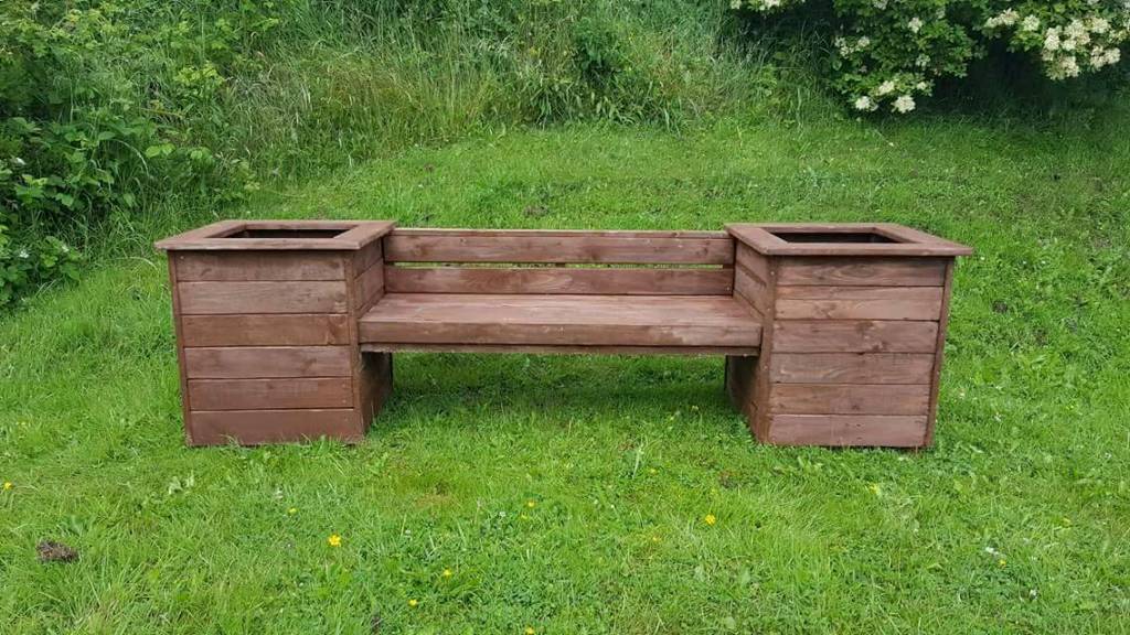 wooden garden outdoor decking bench seat with planters