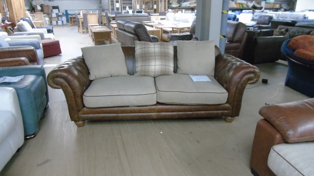 PRE OWNED 3 Seater Sofa in Brown Leather with Fabric ...