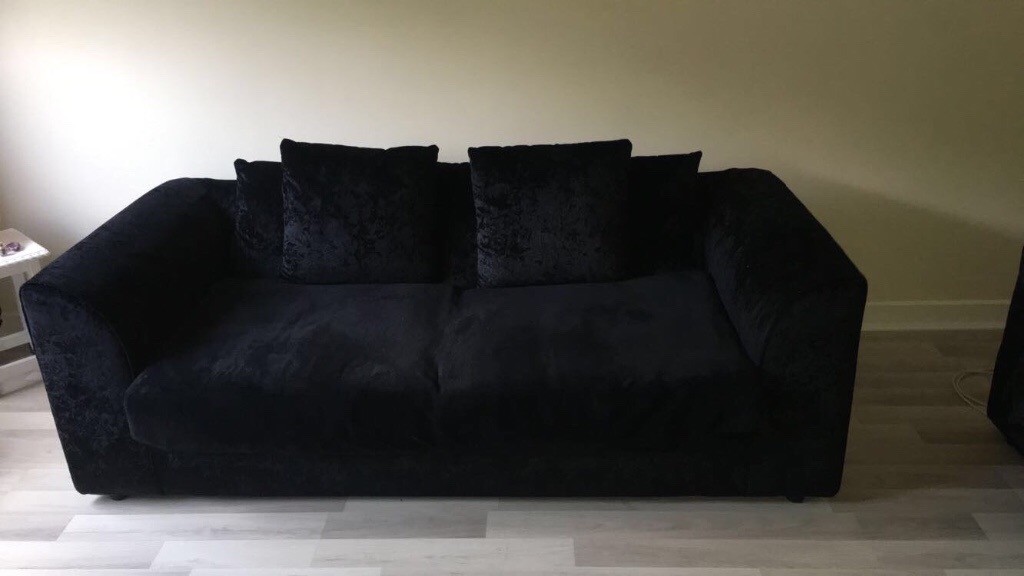 Black crushed velvet sofa 3+2 Seater. in Springburn, Glasgow Gumtree