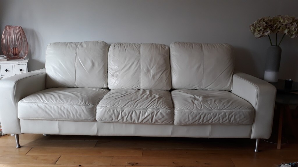 3 seater white leather sofa in East End, Glasgow Gumtree