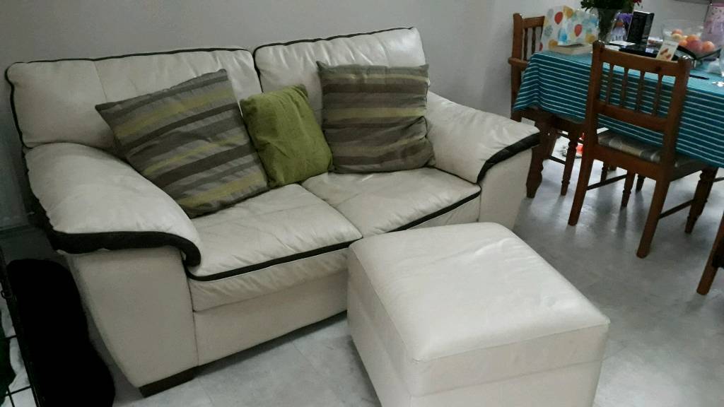 Leather sofa, chair, 2 seater and foot stool | in Eyemouth, Scottish