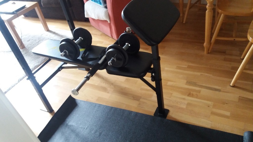 New OPTI BENCH with 30 kgs + yoga mat + 2 x weight training dumbells