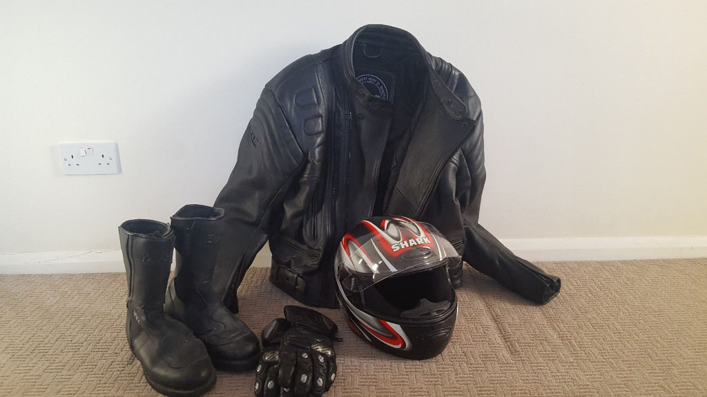 Motorbike, Helmet, Jacket, Gloves and Boots Motorcycle gear crash