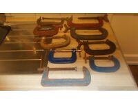 VINTAGE 9 ASSORTED HEAVY DUTY G CLAMPS WORKING ORDER
