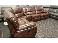 Dfs brown left/right hand electric recliner corner sofa suite 