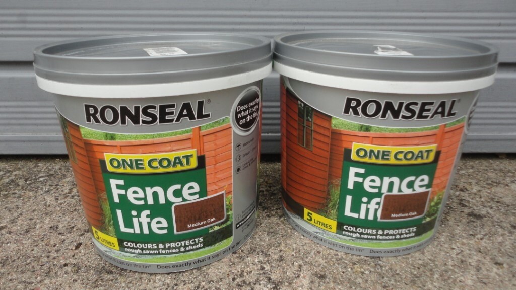 Two Tins of Ronseal One Coat Fence Life Paint Colour Medium Oak 5