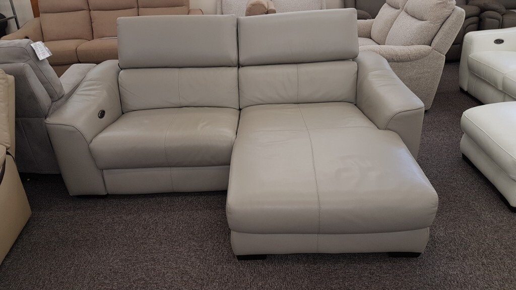 Furniture Village Elixir Grey Leather Electric Recliner Chaise Sofa Can