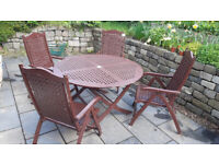 Round Patio Table & 4 Reclining Chairs