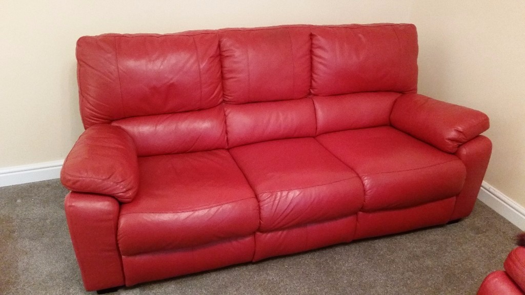 Red Leather 3 seater SCS sofa in MartoninCleveland, North Yorkshire
