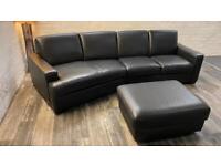Black Italian leather curved sofa (free delivery)