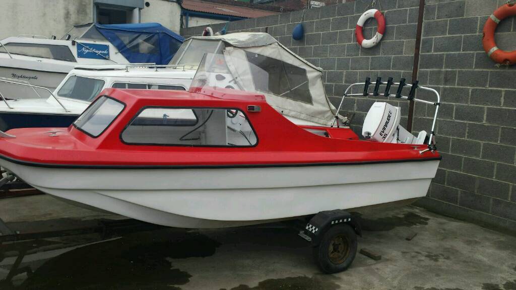 14ft cjr cathedral hull cabin boat on trailer with 35hp ...