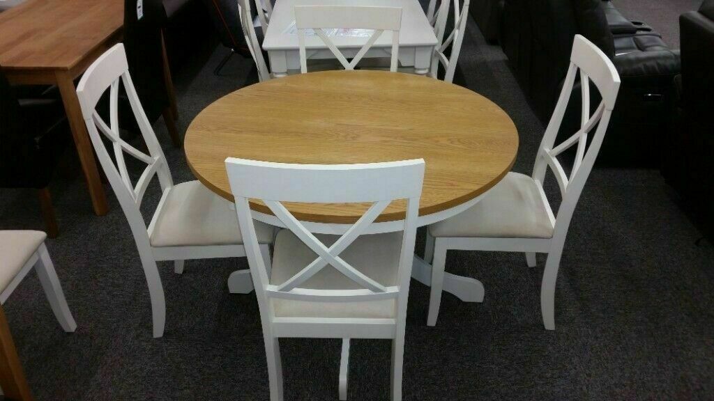 Julian Bowen Davenport Round Pedestal Dining Table & 4 Chairs Can