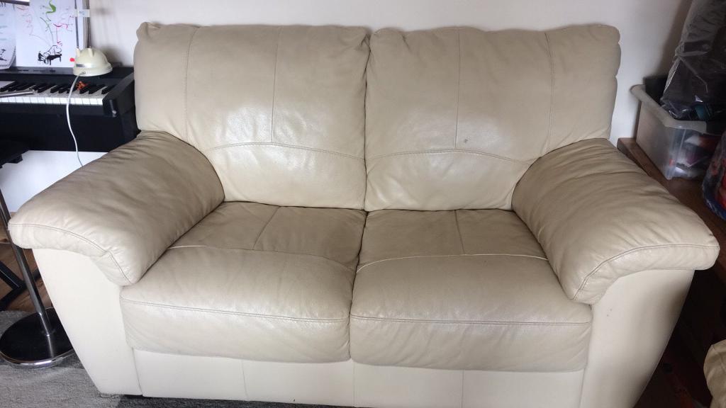 3 seater cream leather sofa bed and 2 seater cream leather sofa in