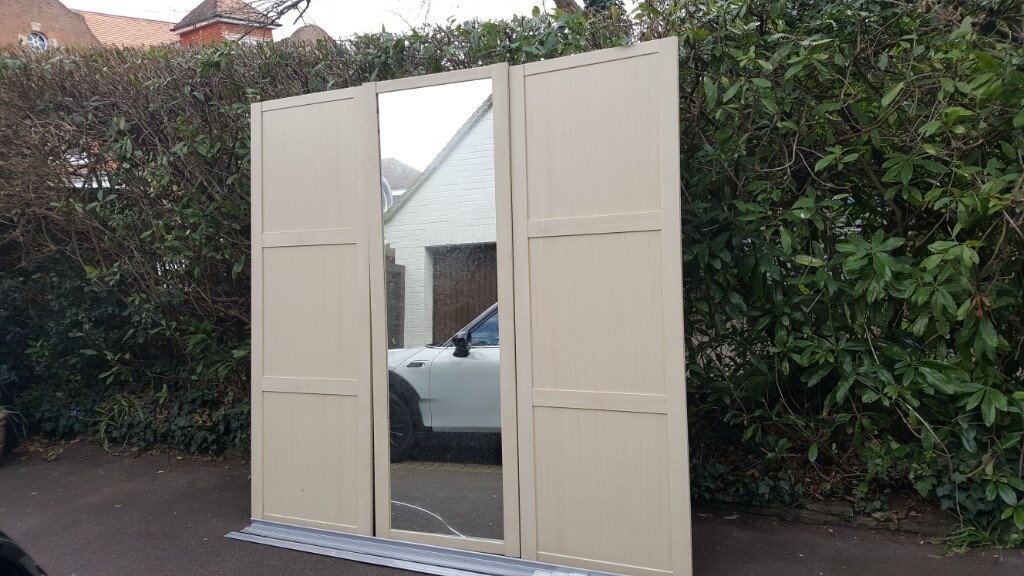 Sliding Wardrobe Doors And Track 2 Maple Finish Doors And 1 Mirrored