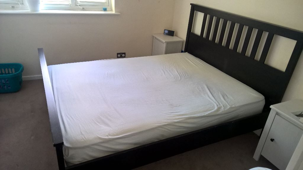 Ikea Hemnes Bed Frame King 160 x200 Black Brown in Egham, Surrey