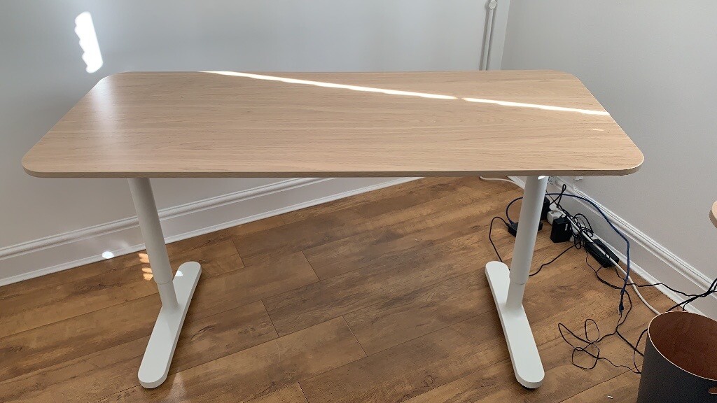 Desk (IKEA Bekant) white stained oak veneer, white, 140x60 cm in