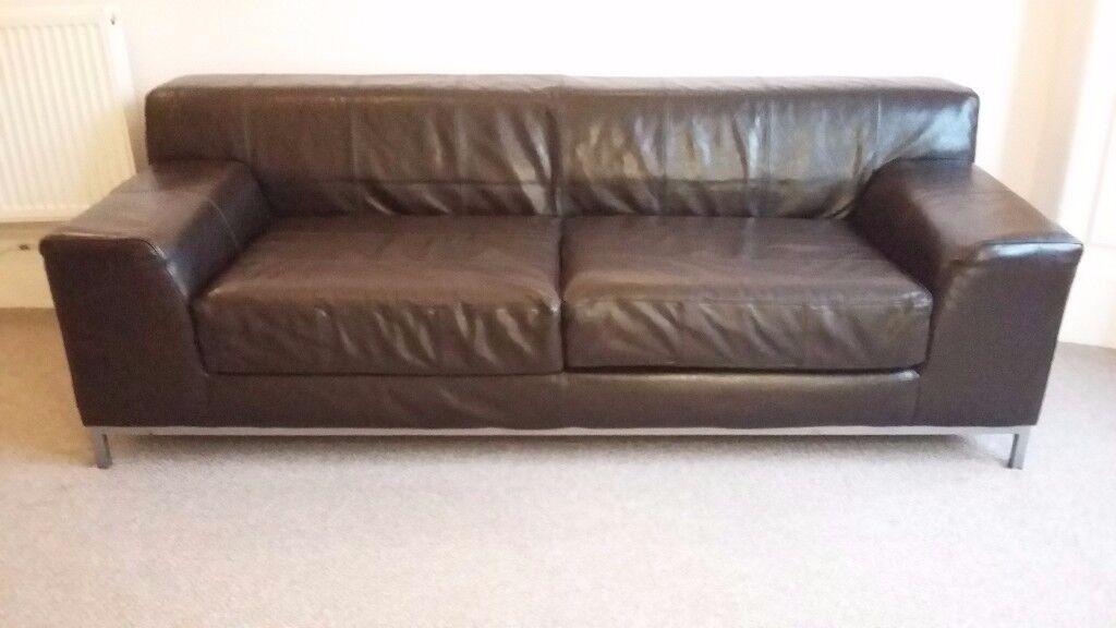 ikea kramfors brown leather corner sofa