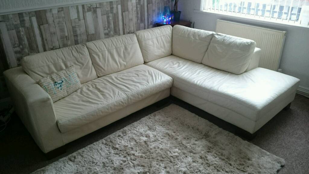 Cream/Ivory Leather Corner Sofa in Auckland, County Durham
