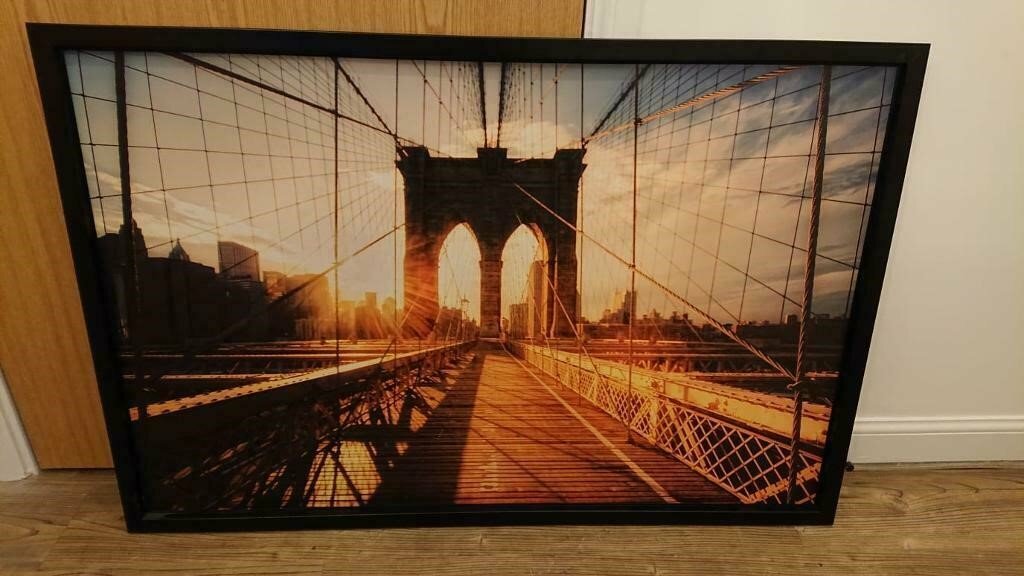 Brooklyn Bridge Sunset New York Canvas Print In Frame (Ikea Bjorksta