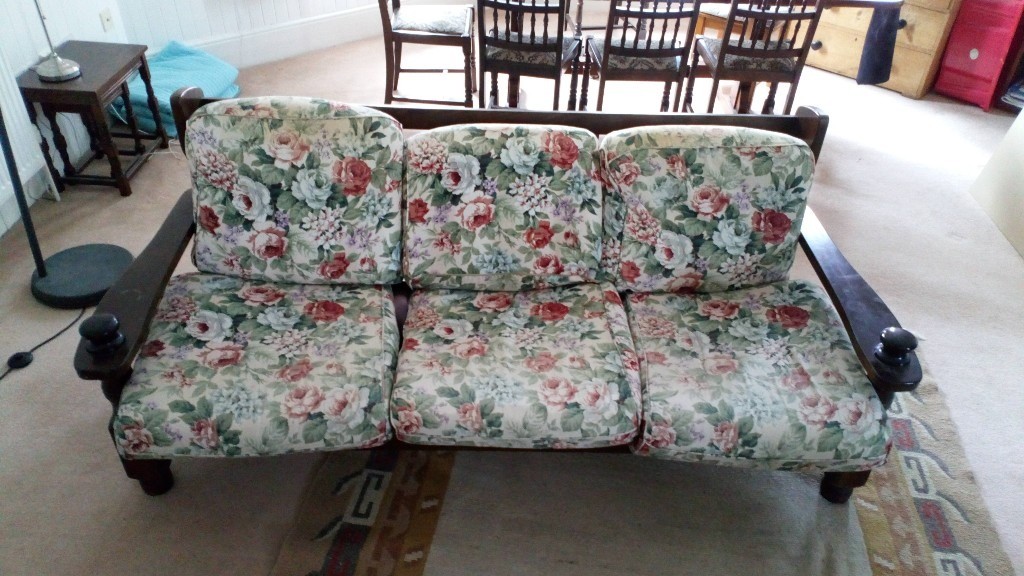 Old Wooden Frame Sofa Floral Cushions In Winscombe