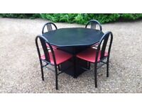 BLACK OCTAGONAL DINING TABLE & 4 CHAIRS PLUS A NEST OF 3 TABLES