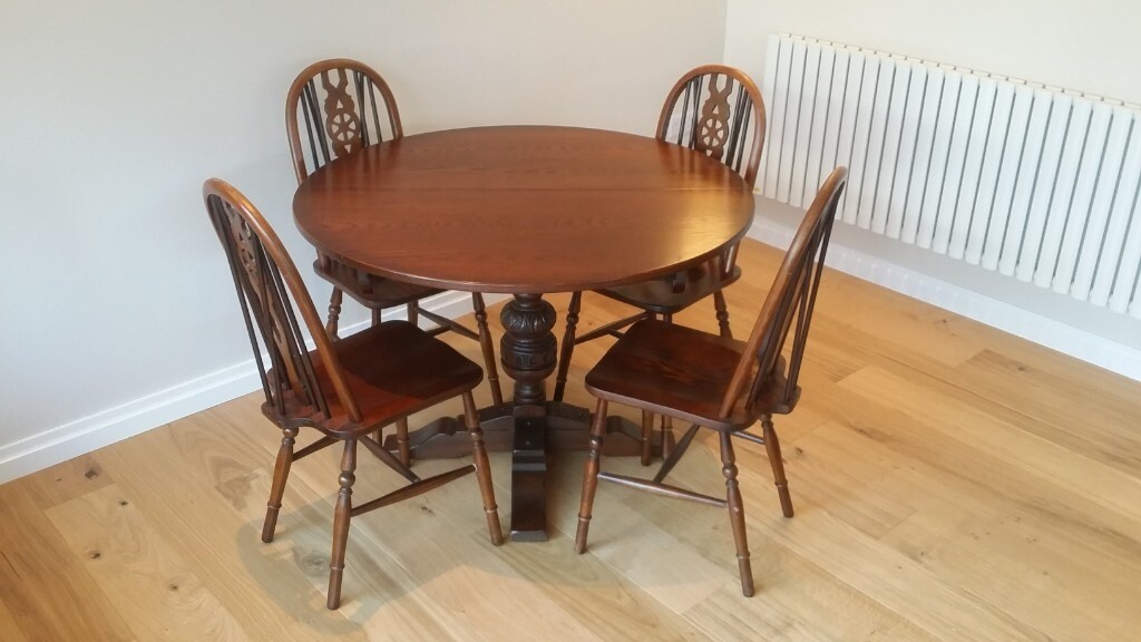 Wood Bros OLD CHARM Aldeburgh Oak Extendable Table AND 4x Wheelback Oak