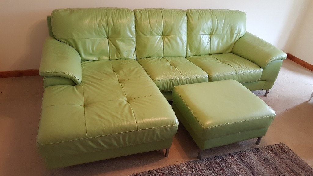 Pistachio Green Leather Corner Sofa in Inverness, Highland Gumtree